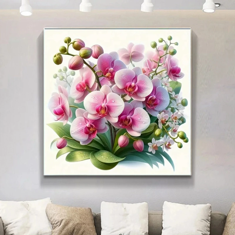 Phalaenopsis-Blumenbild, Diamant-Malerei, Kunst, vollständiges rundes Diamant-Mosaik-Set, Wanddekoration, handgefertigt, für Anfänger, Strass-Geschenk