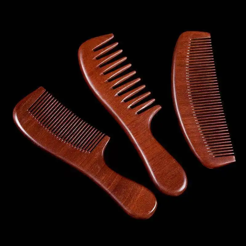 Handmade Wooden Comb Natural Sandalwood Wide Fine Teeth Hair and Beard Combs Anti Static No Snag Head Brush