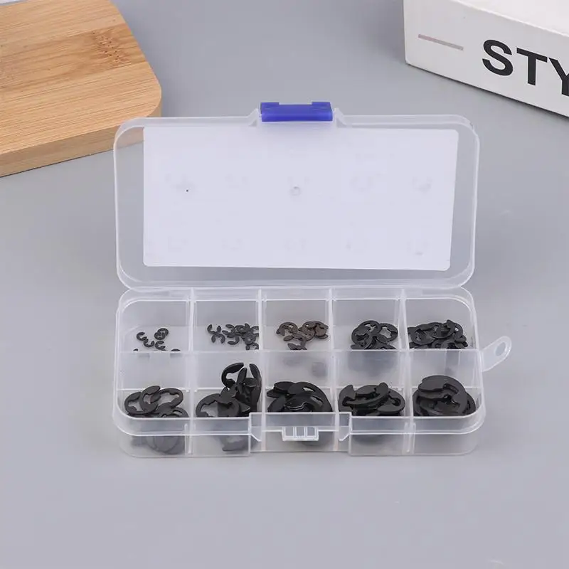 120PCS Black Stainless Steel Retaining Circlip Set Snap Ring E-Clip Washer Assortment For Shaft Fastener M1.5-M10