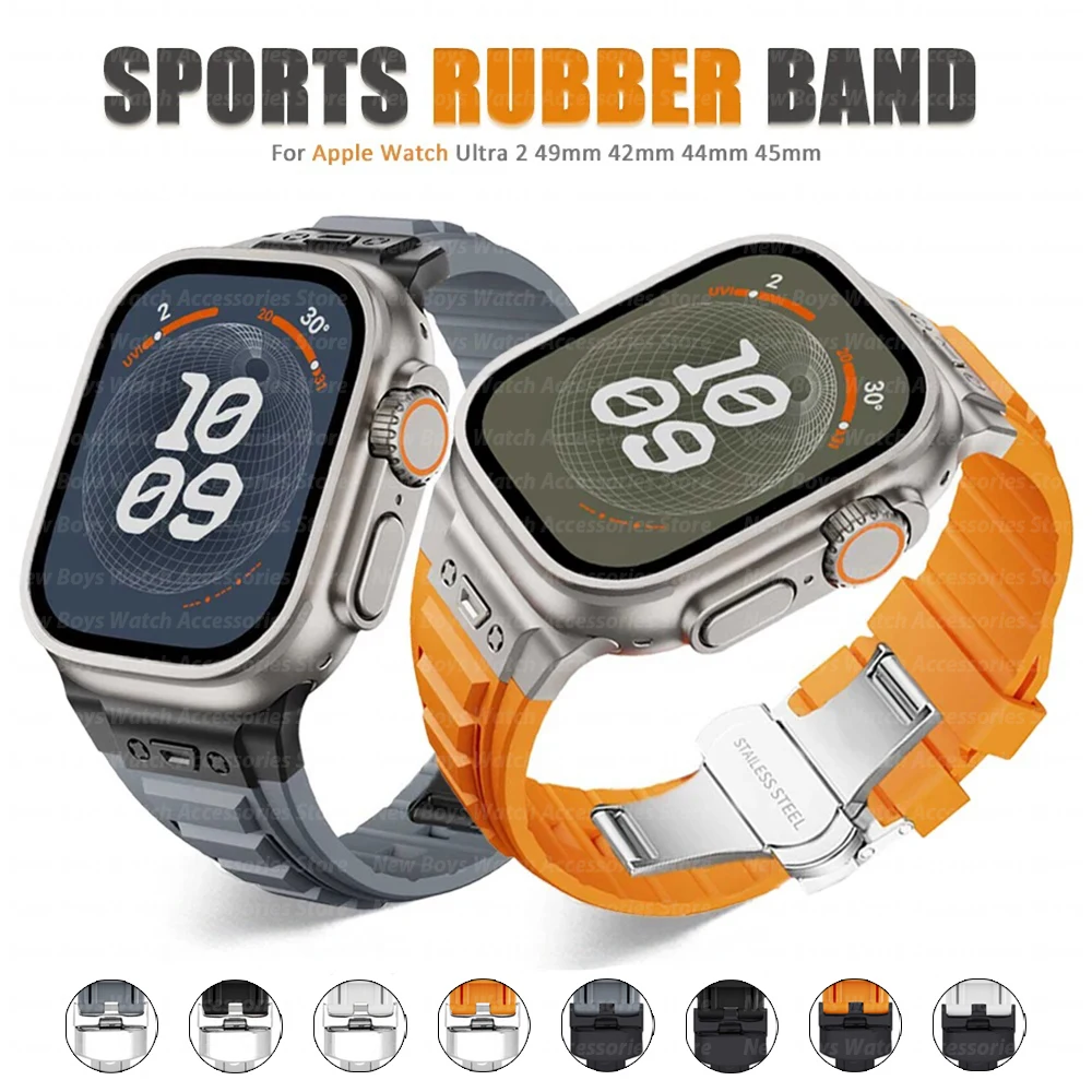 Rubber Soft Band For Apple Watch Ultra 2/1 49mm Series 9 8 7 42mm 44mm 45mm Sports Strap Silicone Bracelet For iWatch 3 6 5 4 se