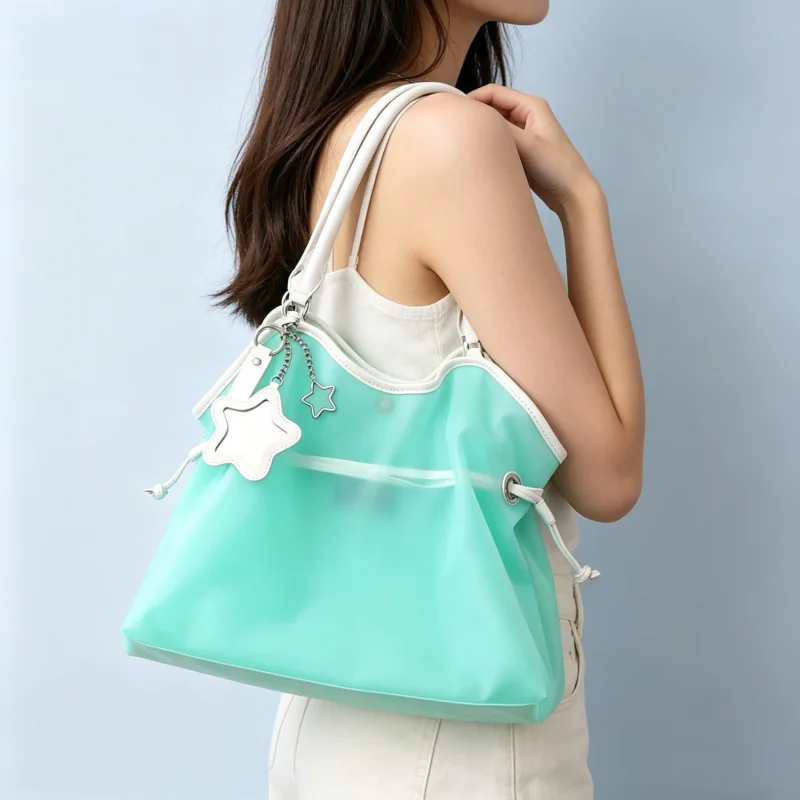 

Candy Color Transparent Waterproof Pvc Handbag Ins Fashion Large Capacity Jelly Bag Portable Shoulder Bag Trendy Storage Bags