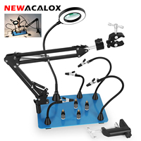 NEWACALOX Magnetic Soldering Third Hand Helping Hands Hot Air Gun Stand Welding PCB Holder with USB 3X/5X LED Magnifier Lamp