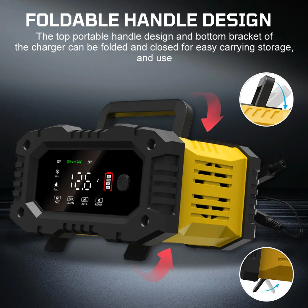يده 7-مرحلة 12 فولت-24 فولت شاحن بطارية ذكي ل AGM جل SLA الرصاص الحمضية LiFePO4 شاحن بطارية السيارة دراجة نارية