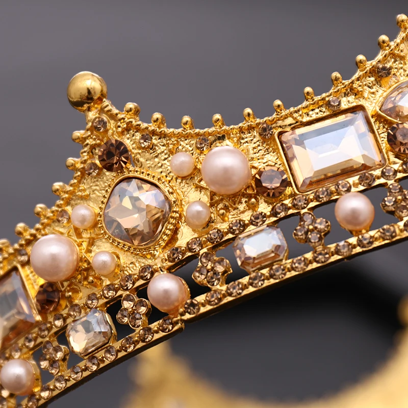 Vintage Wedding Crown Tiara Crystal Pearl Round Tiaras Baroque Bridal Crown Wedding Hair Accessories Bridal Hair Jewelry Gift image 6