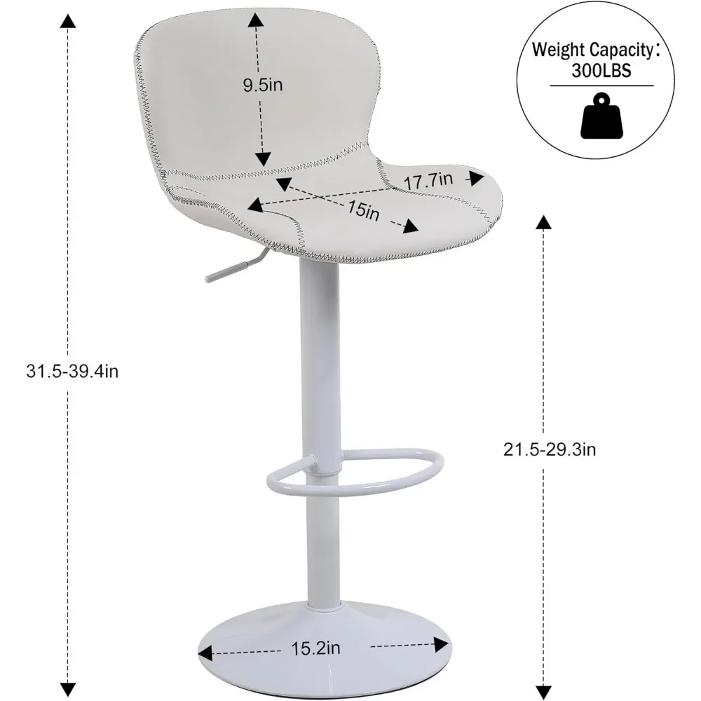 Bar stool set of 2 pieces,leather counter high footed stool with backrest,adjustable height rotating bar stool, without armrests