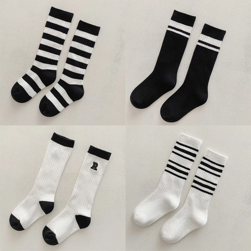 Autumn Winter Children School White Black Stripes Sport Socks Korean Knee High Long Stockings for Kids Boys Girls Baby Clothes