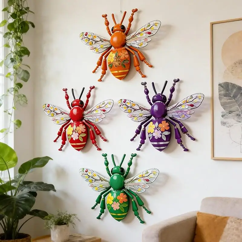 2026 New Style 2PCS Vintage Metal Bee Wall Art Hanging Decor Wrought Iron Wall Hanging Sculpture Garden Home Party Decoration
