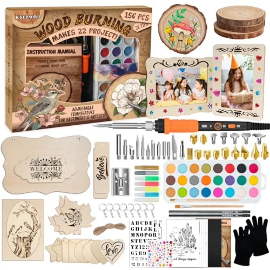 

Wood Burning Kit - 156Pcs All-in-One Wood Burning Tool Pen Adjustable Temperature Wood Burner Kit Crafts Gifts for Adults and T