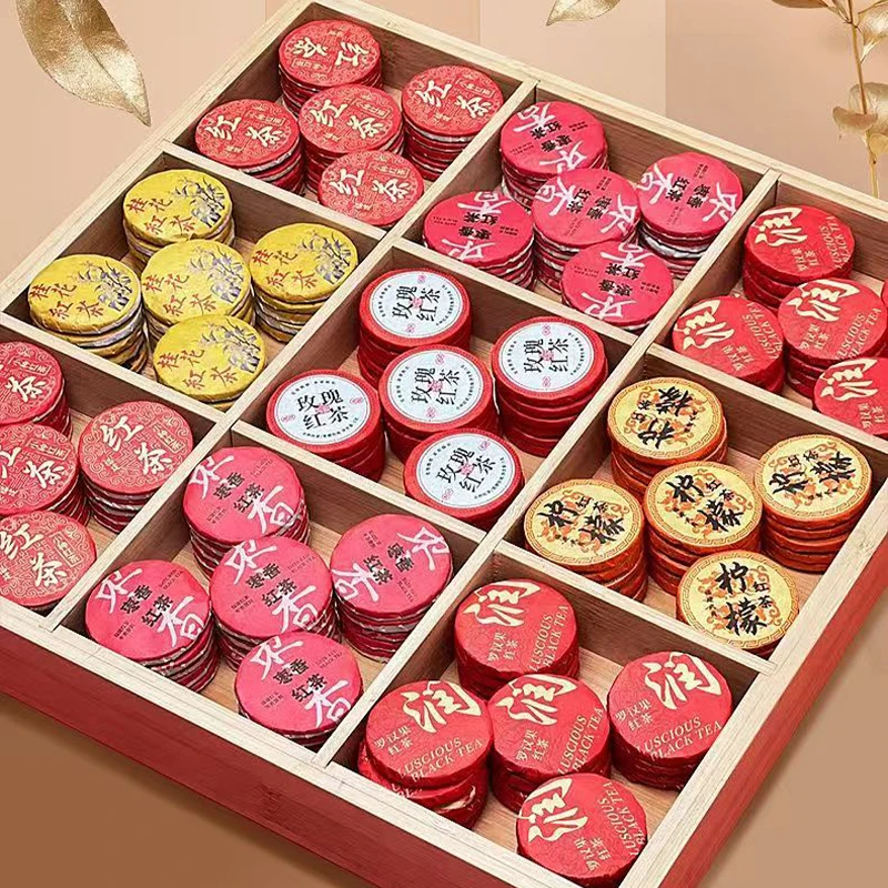 Chinese Style Puer Small Tea Cake Nine Grid Tray Pu'er Various Types Combinations 5gX5g Shu/Raw Puerh Home Storage Box Reuse DIY