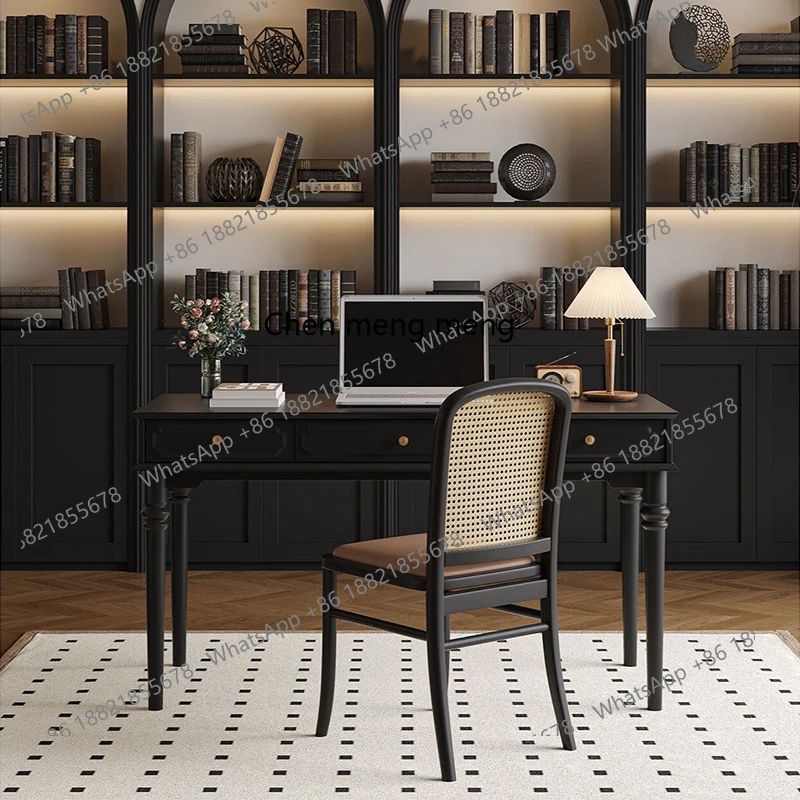 

Французский антикварный черный письменный стол из цельного дерева, простой письменный стол, американский сельский ретро