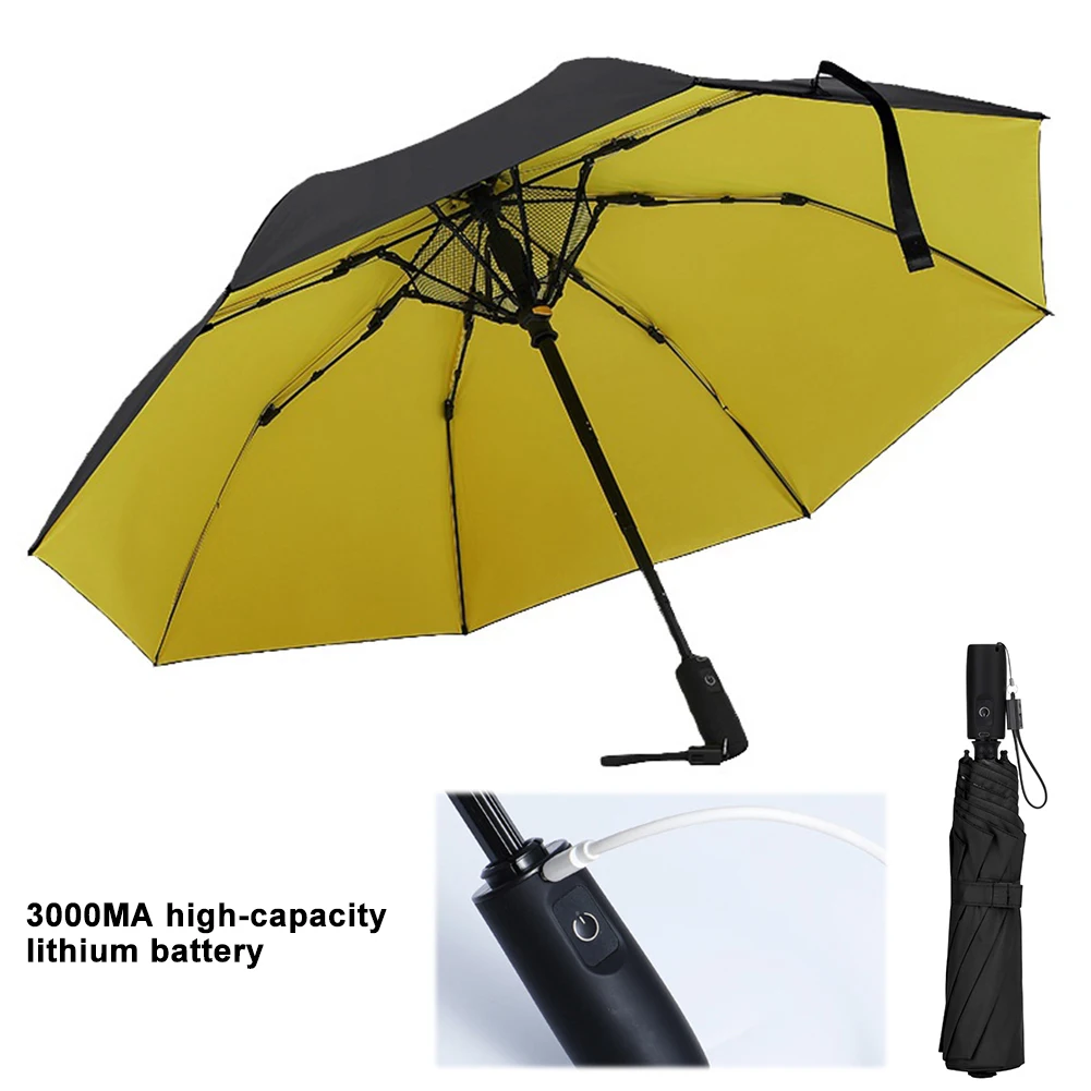 

Umbrella with Fan USB Rechargeable Sunscreen Umbrellas Multi-Function Folding Beach Umbrella for Fishing Golfing Travel