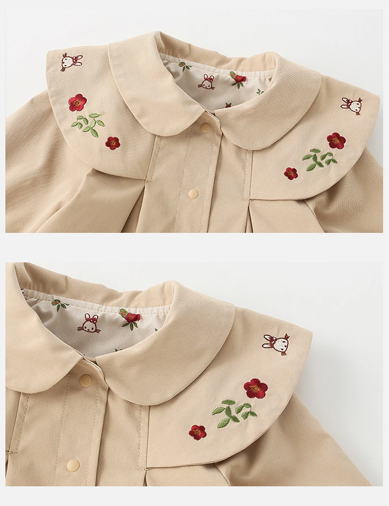 Langärmliger, bestickter Windjacke-Mantel für Frühlingsmädchen für Babys und Kinder. Kontrahierte Freizeit-Kinderkleidung für Kleinkinder – Detail 6