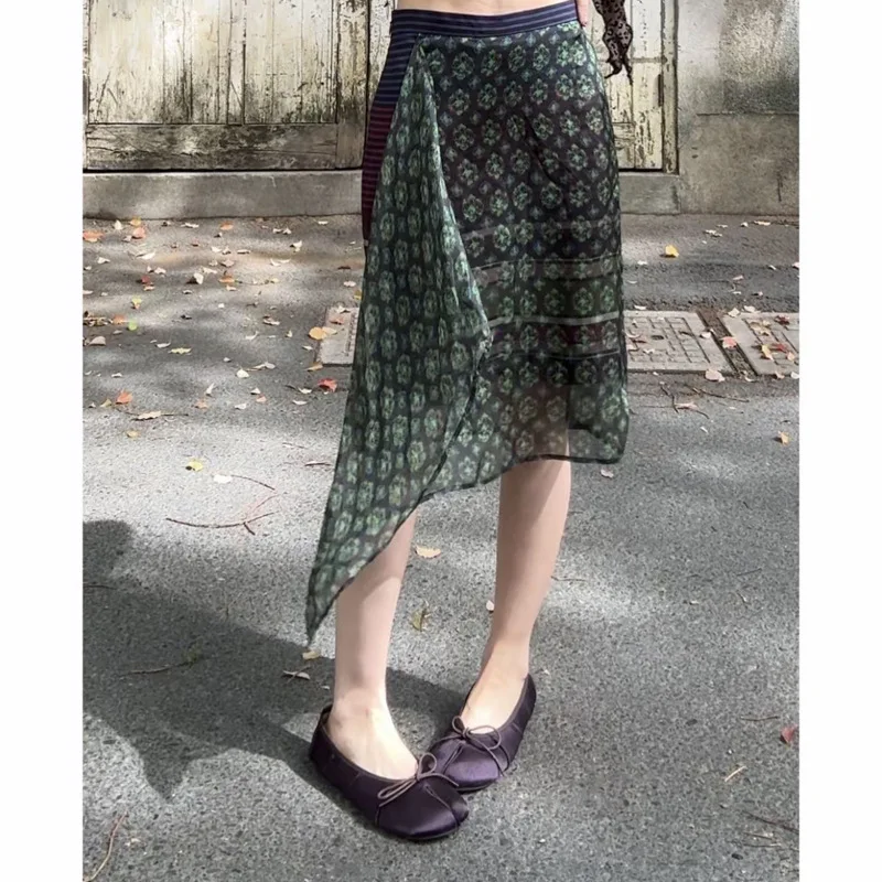 2026 Summer Fashion Foreign Style Printing Temperament Thin Fake Two Irregular Skirt Women's New Short Skirt