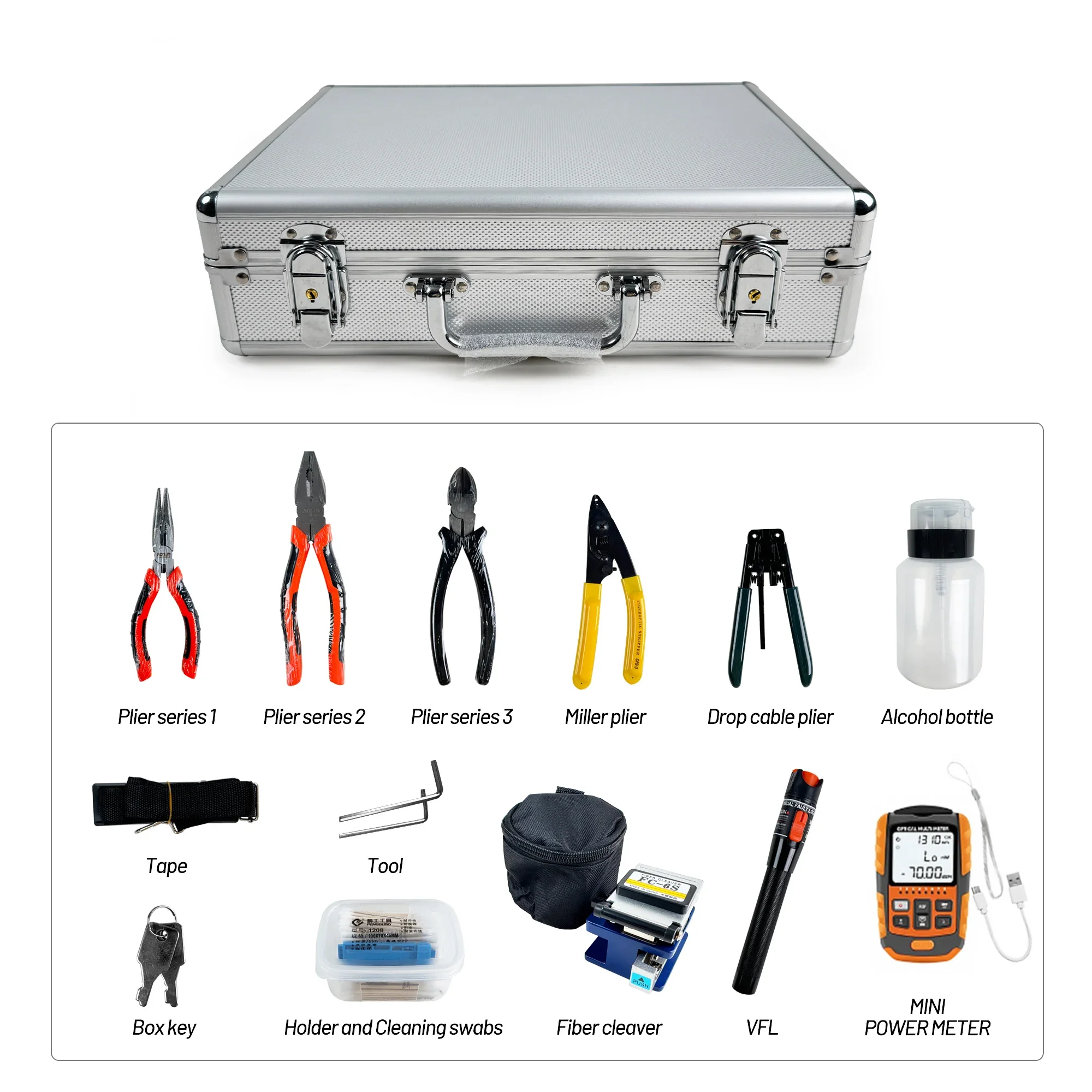 Fiber Optic Tool Box 10KM VFL Fiber Cleaver Power Meter FTTH Cold Splicing Kit Bag Fiber Optic Tool Kit Optical Equipment