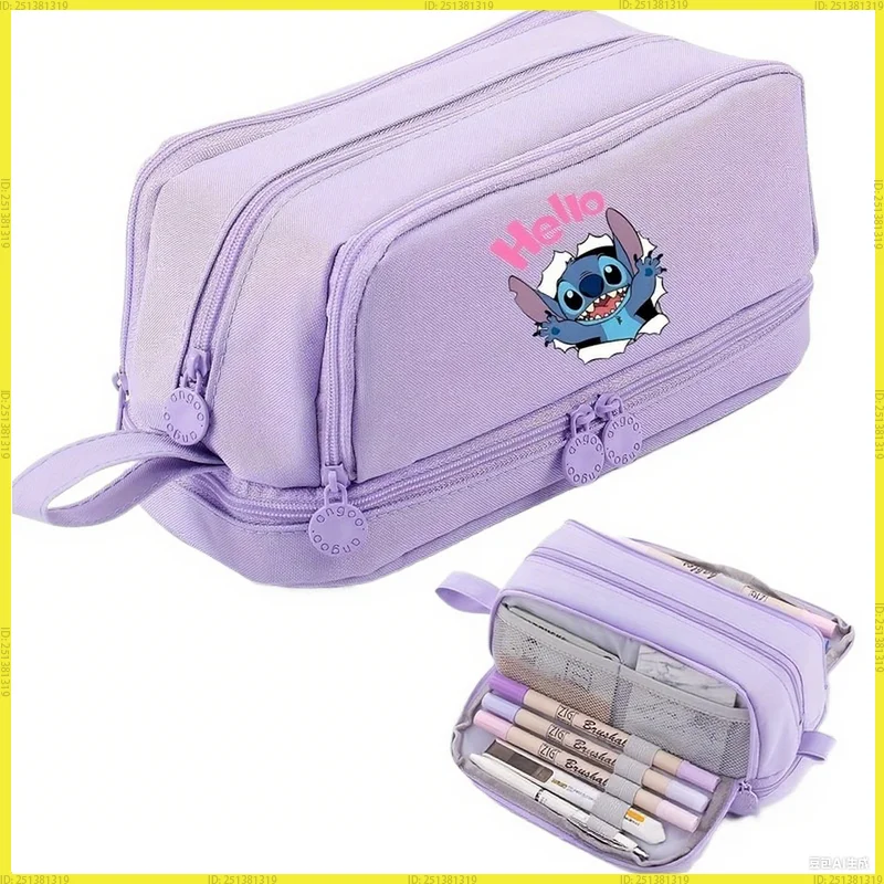 

Disney Stitch Large Capacity Portable Stationery Case Dirt Resistant High Value Girls Pencil Bags Cartoon Anime Figure Box Gift