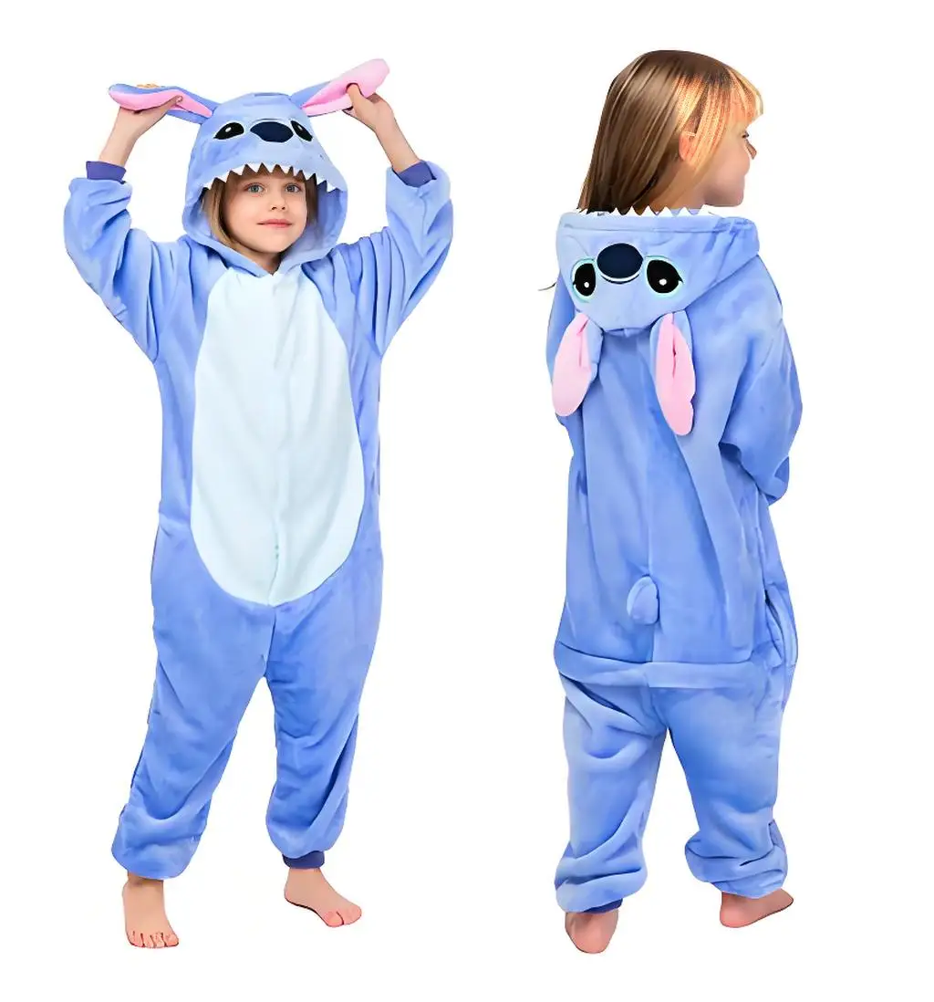 Stitch Anime Cosplay Costumes Kids Animal Cartoon Jumpsuit for Children Halloween Christmas Girls Boys Hooded Pajamas Onesies