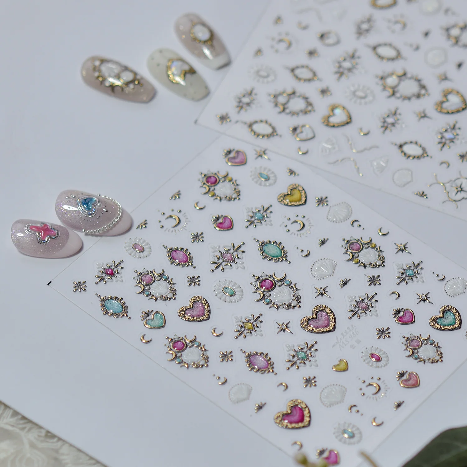 Luxury Gemstone Nail Stickers Cool Gold Plating Star Moon Heart Pattern Colorful Sparkling Crystal Self-adhesive Nail Decoration