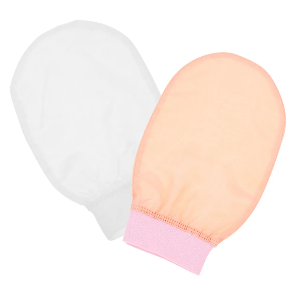 

2 Pcs Bath Towel Faux Silk Exfoliating Mitts Korean Spa Gloves Dead Skin Remover Pink White Travel Body Washcloth Face Loofah
