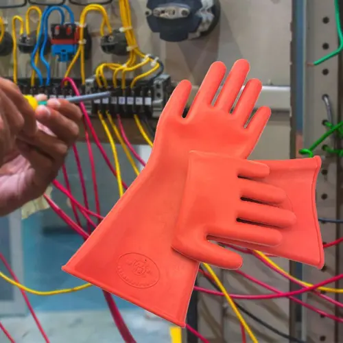 Imagen 1 del producto Guantes aislantes rojos para electricista, manoplas de goma que soportan voltaje de 220V, guantes seguros para el trabajo, mitones de aislamiento Industrial de 5KV