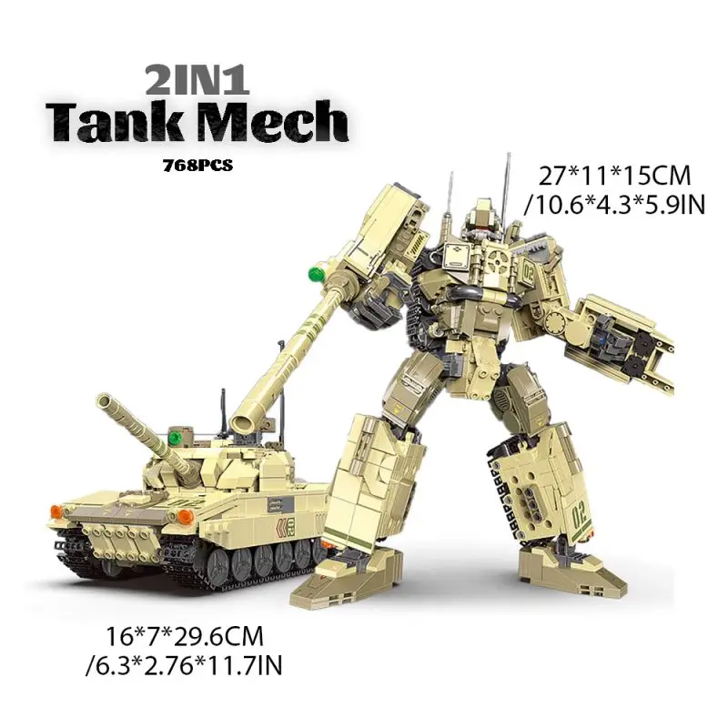 

2in1 Deformable Mecha Tank Vehicle Building Block Accumulation Tank Mech Brick Set Assembly Block Model Puzzle Toy Boy Gift