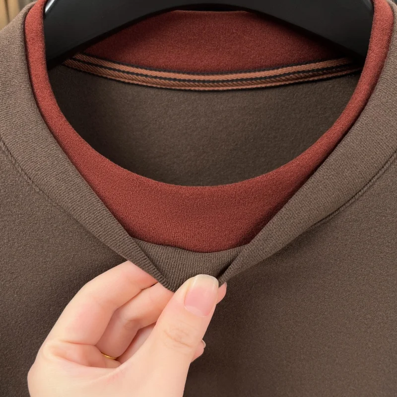 men's new autumn high quality long sleeves t-shirt round neck versatile embroidery hoodie leisure innerwear men's clothing tops