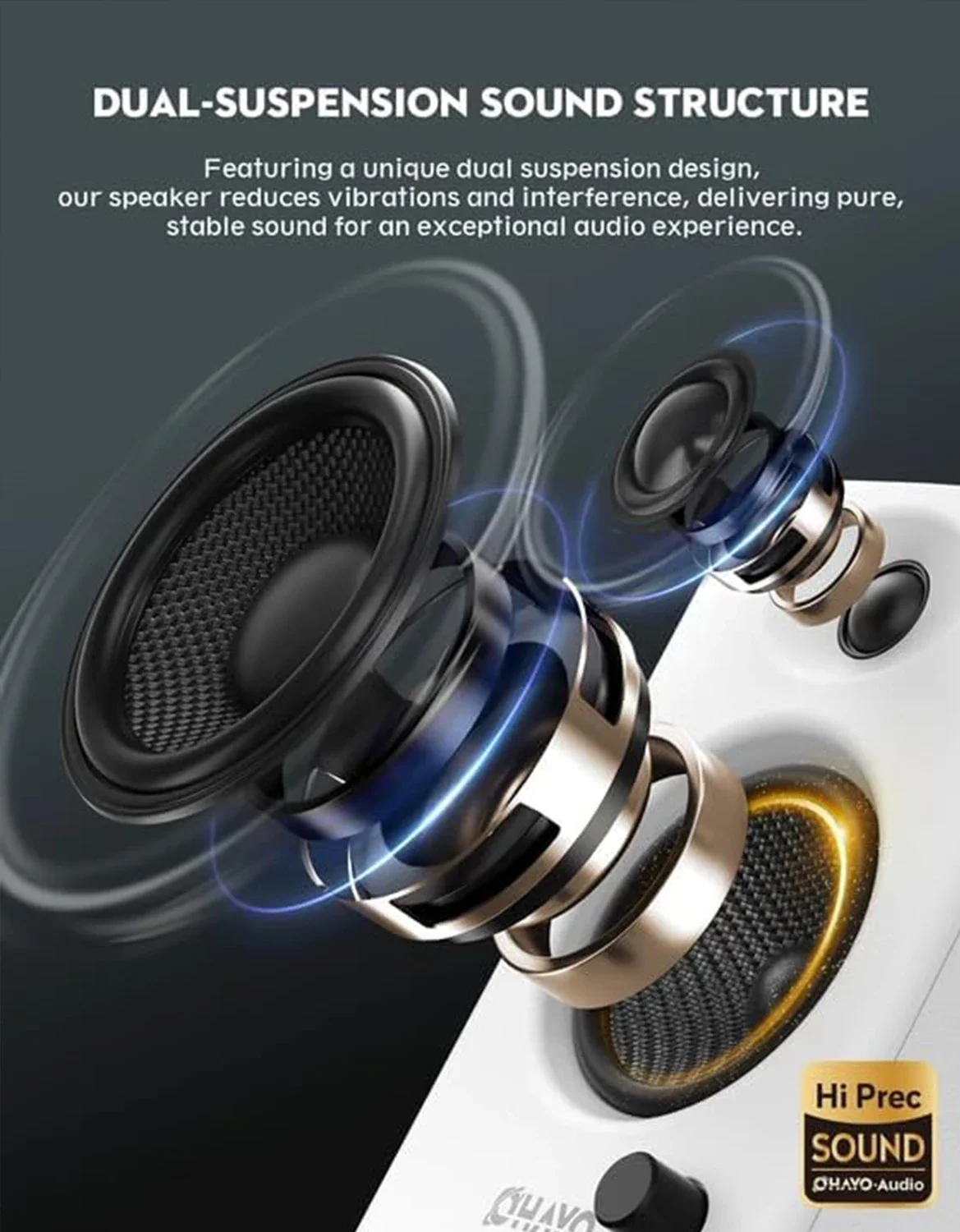 OHAYO 60W Active Bookshelf Speakers with Glass Fiber Unit, Bluetooth 5.3 & Multi-Input (USB/RCA/AUX) - for Immersive PC Gaming view 2