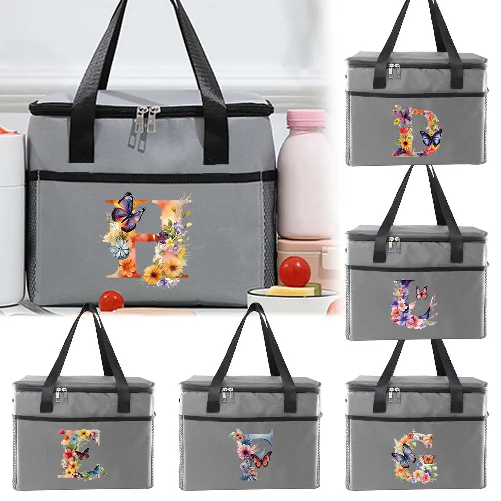 New Lunch Bag Food Tote Organizer Case Thermal Insulated Bags Outdoor Travel Camping Waterproof Box Butterfly Letter Pattern