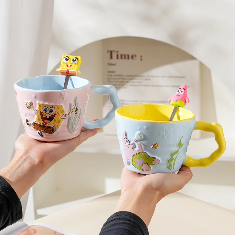 Kawaii Cartoon Spongebob Patrick Star Mug Large Capacity Water Cup Household Couple Ceramic Cup Women's Coffee Milk Cup Gifts