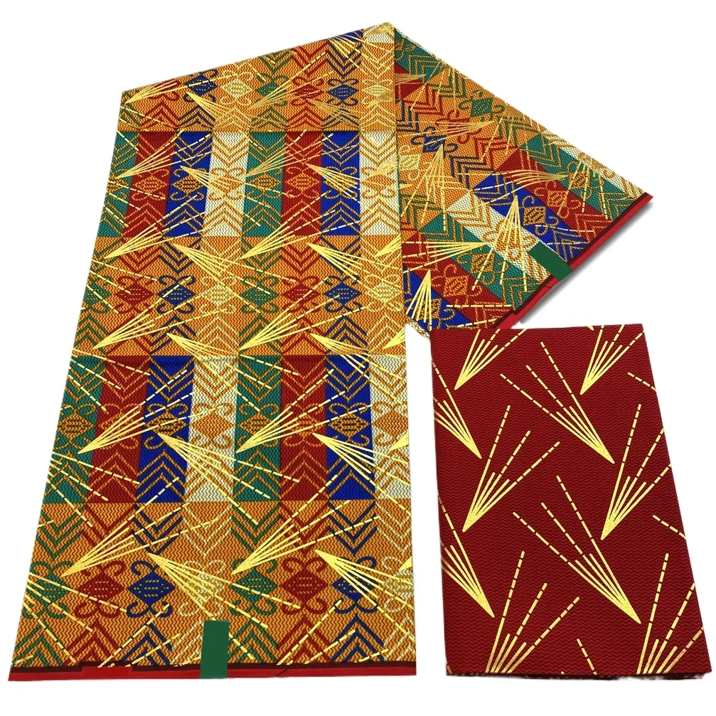 100% Cotton 2+4 yards Ankara African Fabric Kente Gold Real Wax Fabric Nigeria Ghana Style Tissu Sewing Dress Craft DIY Pagne