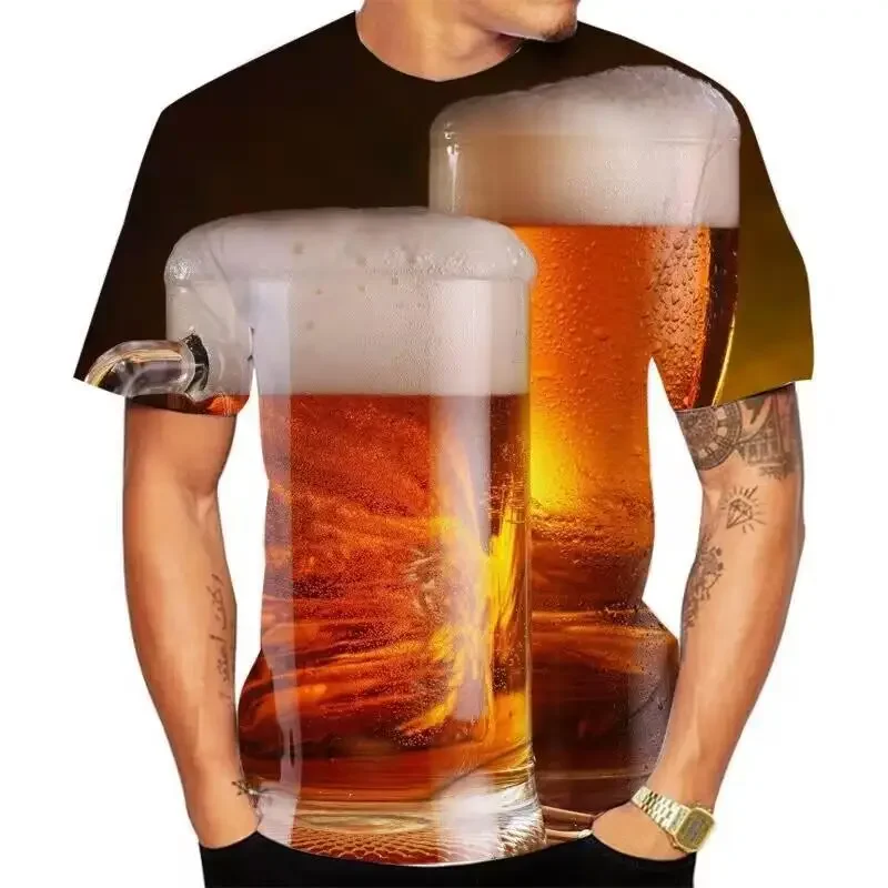 

New 3D Beer Printing Men's T-shirt Top Fashion O Collar Short Sleeve Summer Casual Relaxed Comfortable Breathable Clothing