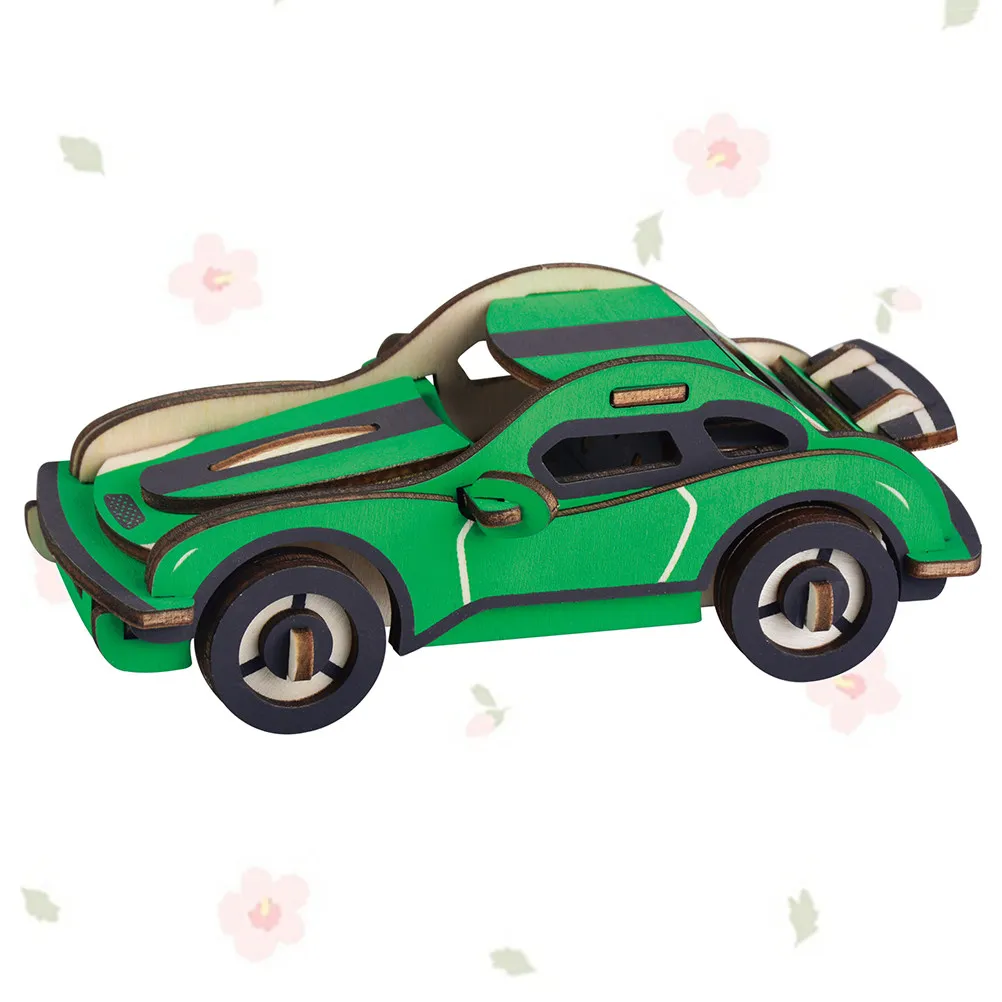 

Wooden Puzzle 3D Handmade Box-Packed Bright Colored Race Car Cognitive Wood Educational Puzzle -on Gift