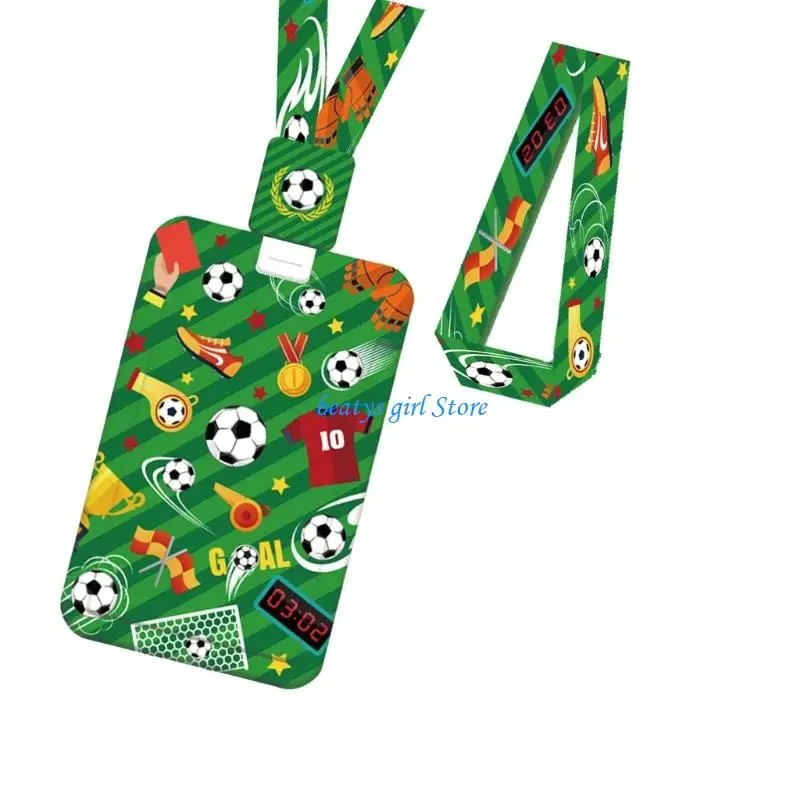 C7AB Sports Theme Card Holder With Polyester Lanyard And Retractable Badge Holder For Football Fan Adult Travel Daily Use
