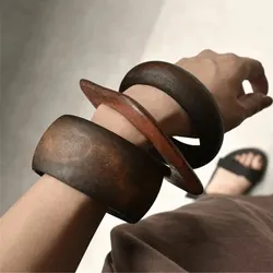 KMVEXO Vintage Elegant Coffee Natural Wood Square DIY Bangles Bracelets for Women Girl Jewelry Gift Geometric Wooden Bangle Gift