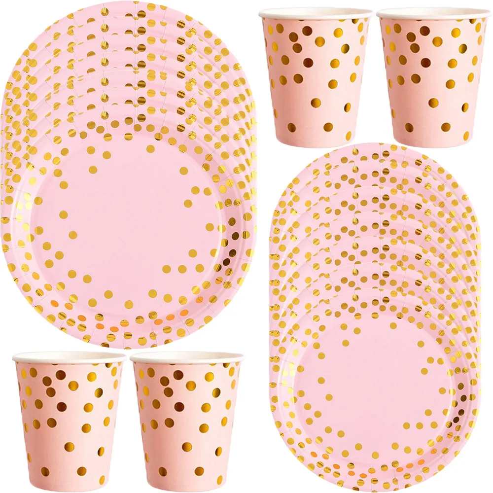 

Pink Gold Paper Plates Cup Party Supplies Disposable Gold Dot Paper Dessert Plates Birthday Plate Party Supplies for Wedding Set