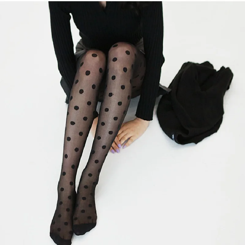 Collants classiques à petits pois pour femmes, collants fins, bas vintage pour dames, faux tatouage, bonneterie féminine