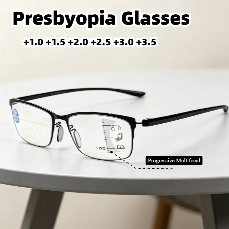 

Half-Rim Multifocus Presbyopic Glasses Progressive Lenses Anti Blue Light Eyeglasses for Unisex Bifocal Hyperopia +1.0 To +3.5