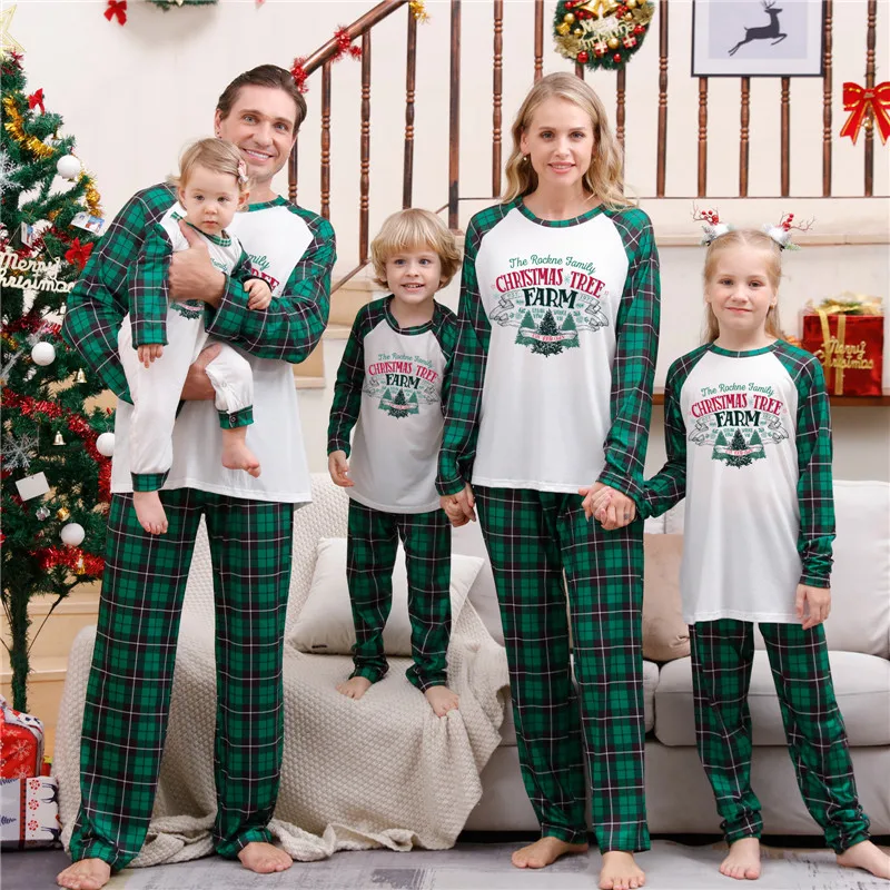 Christmas Family Pajamas Matching Set Reindeer Print Long Sleeve Tops and Striped Pants Sleepwear for the Holidays