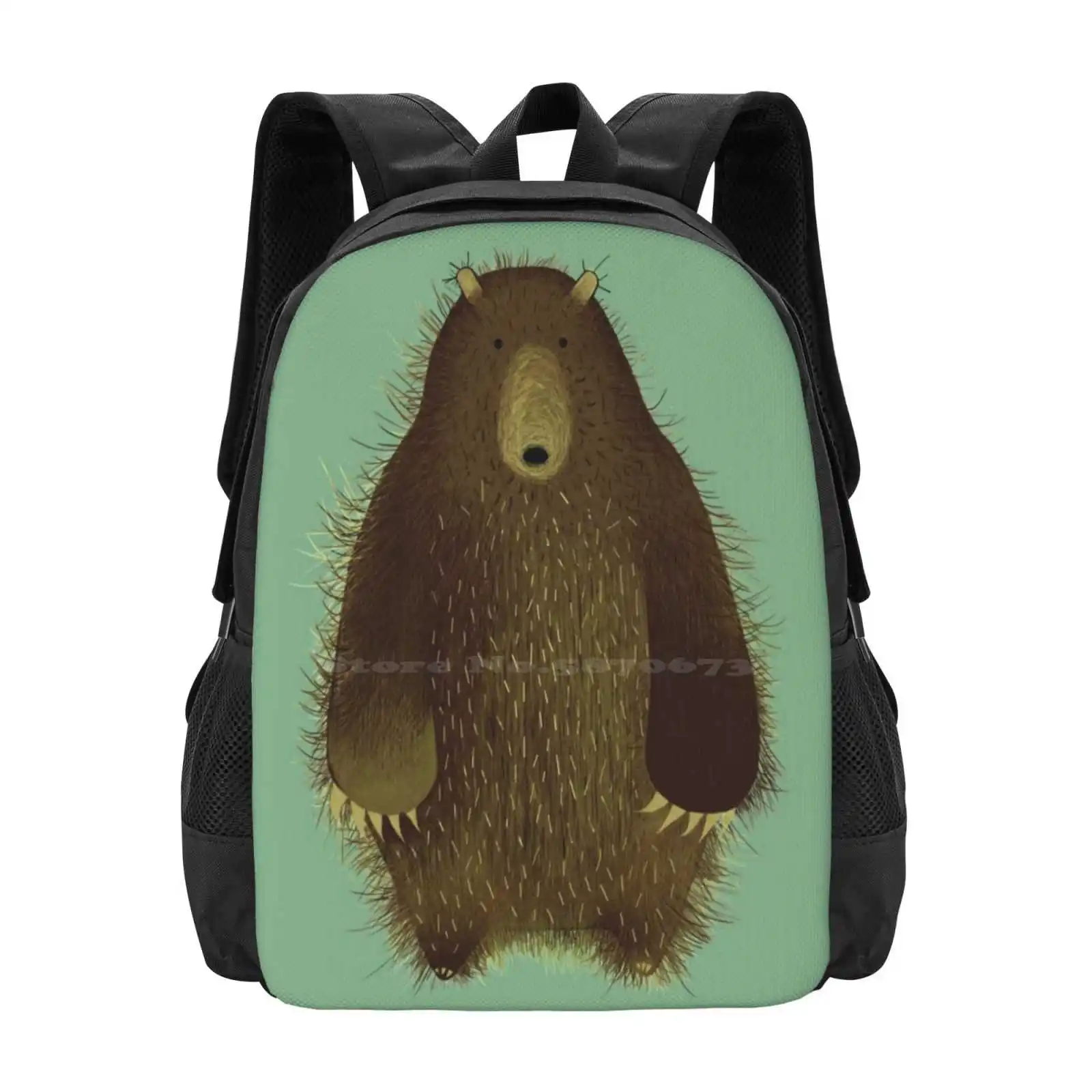 Barnsley The Big Bear. Fashion Pattern Design Travel Laptop School Backpack Bag Bear Grizzly Cute Animals Nature Fuzzy Fluffy