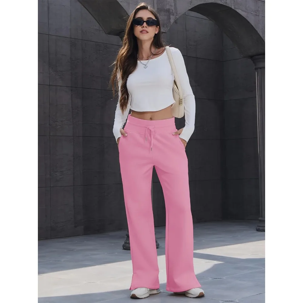 Damesslips TACVASEN Fleece wijde pijpen broek Damesmode Hoog getailleerde joggingbroek Loungebroek Zacht Warm Winter BaggyTrousers