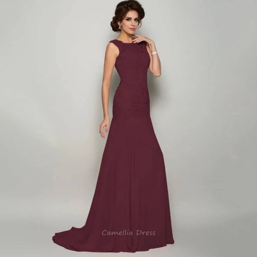 Aangepaste moeder van de bruid jurk chiffon zeemeermin bruiloft gast jurk kant tank avond gewaad moeder van de bruid