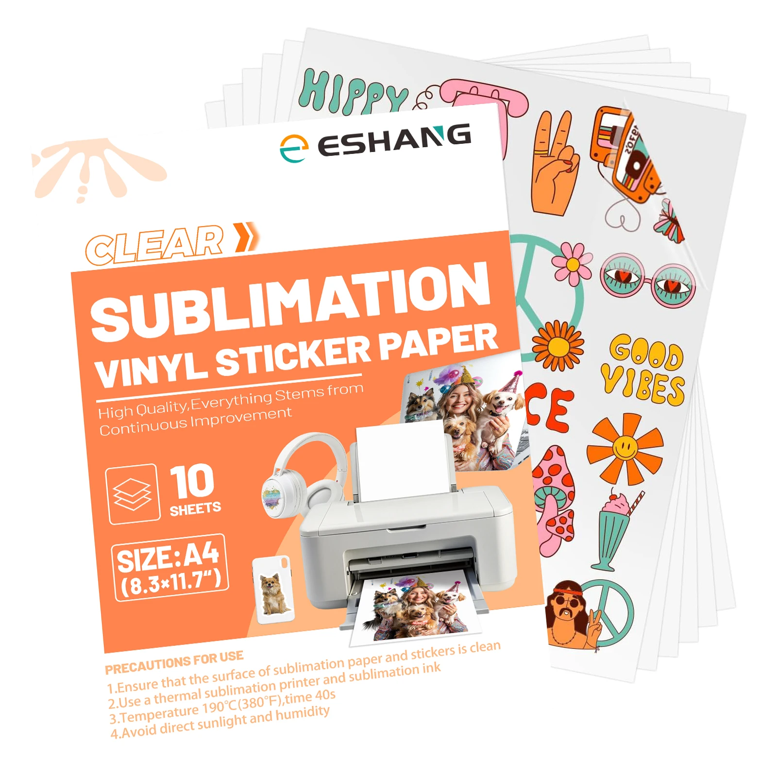 10 Sheets A4(8.3x11.7 Inches)Clear Sublimation Vinyl Sticker Paper for Sublimation Inkjet Printer, Transparent Decay Paper