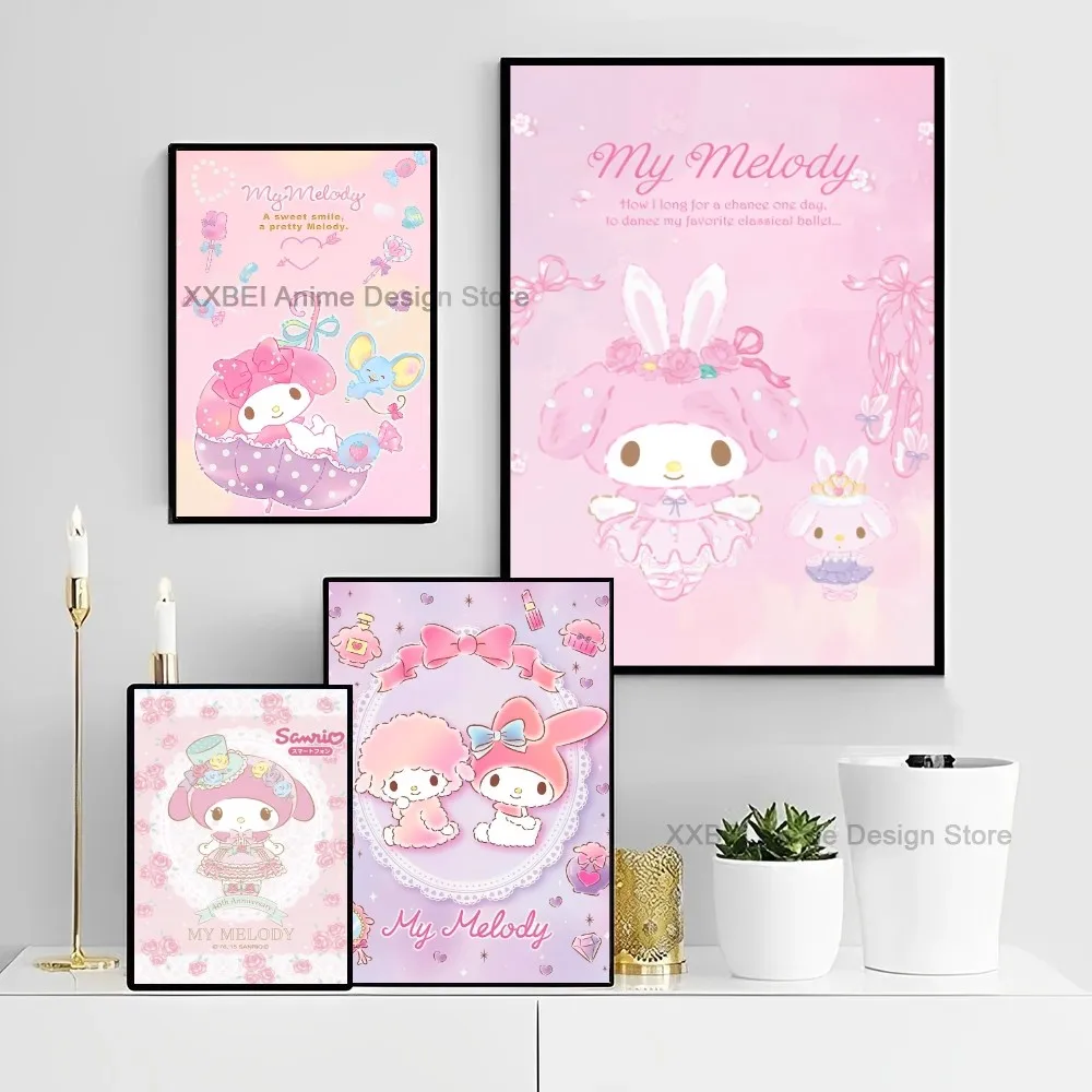 1pc Kawaii My Melody Cartoon Cute Poster Bedroom Bedside Living Room Cafe Wall Sticker Home Decor High Quality Printed Matter