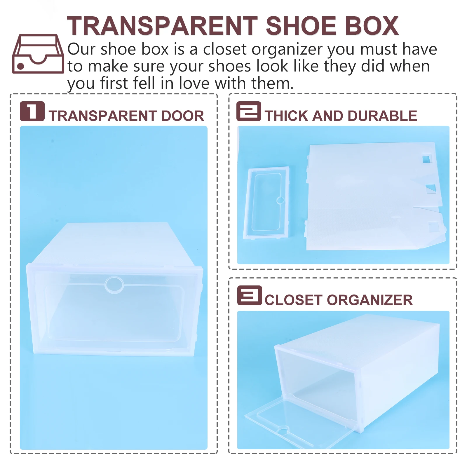 

6 PCS Shoe Box Plastic Boxes Sneaker Storage Water Proof Bin Container Shoes Organizer