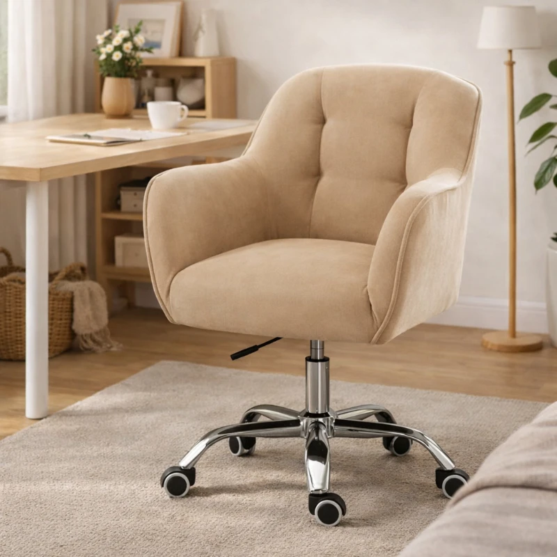 

Fabric Computer Chair Adjustable Swivel Office Chair Soft Cushion Armrest Seat Rolling Chair for Bedroom Living Room Home