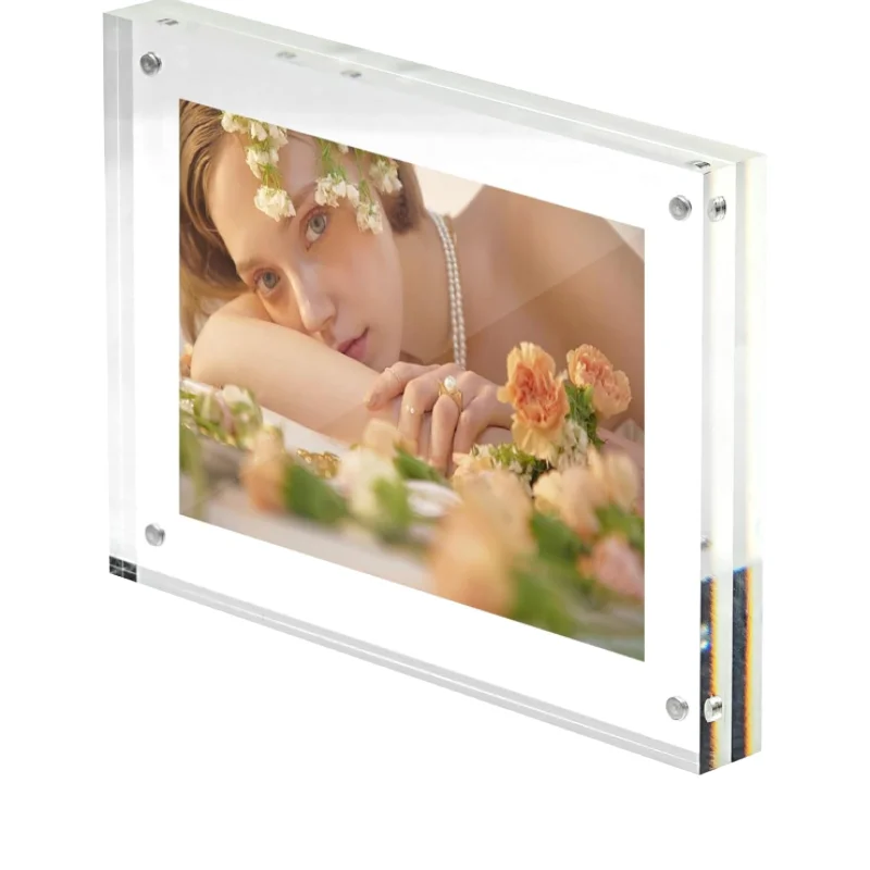 Handmade Crystal Acrylic UV Printed 1 Color Magnetic Square Vertical Tabletop China Made Souvenir Desktop A4 Picture Frame