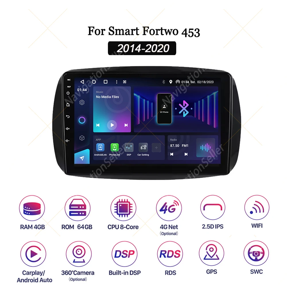 لمرسيدس بنز سمارت 453 Fortwo Forfour 2014-2020 الملاحة اللاسلكية أندرويد السيارات Carplay شاشة ستيريو نظام تحديد المواقع الوسائط المتعددة Tiktok