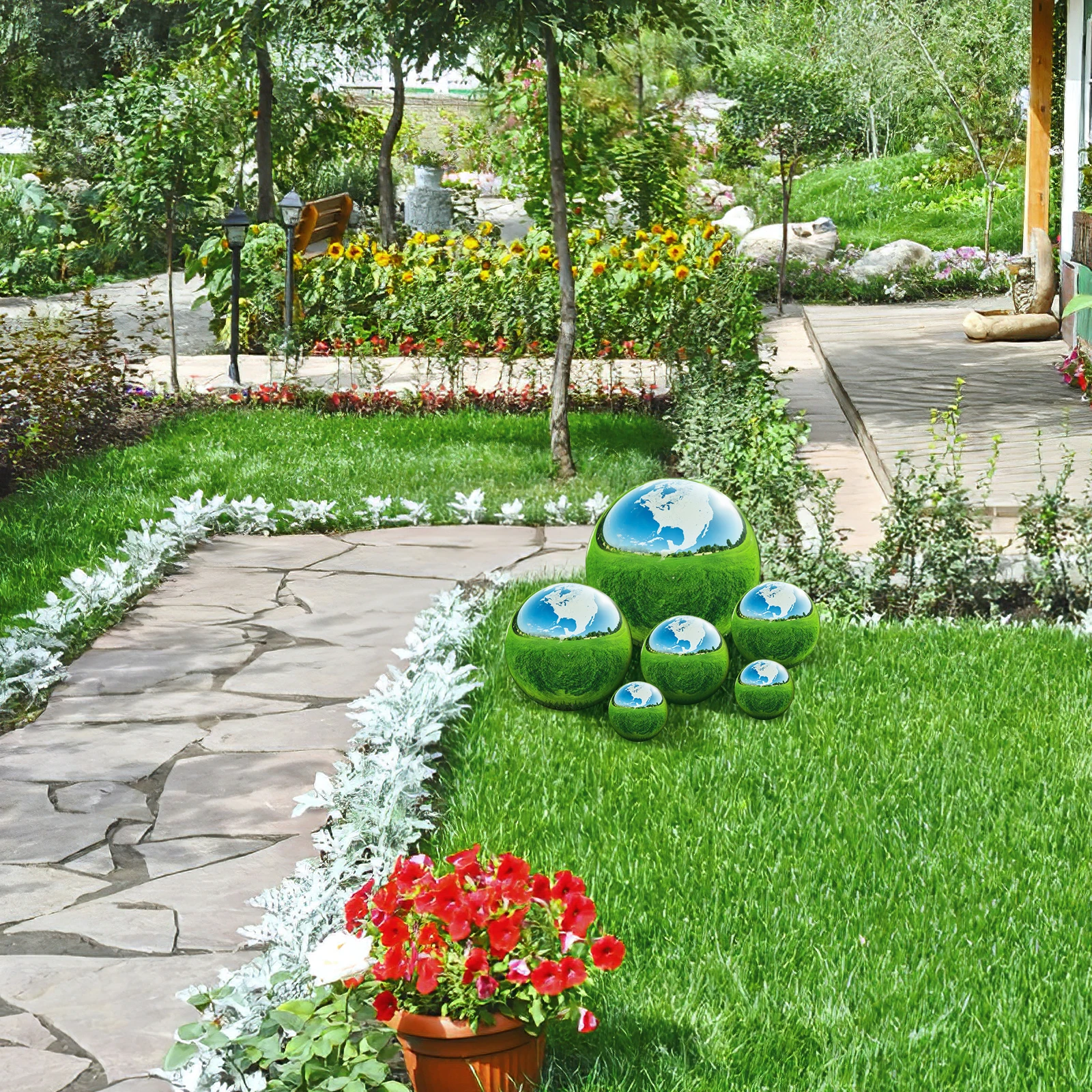 

6 pcs Stainless Steel Gazing Globe Mirror Polished Ball Round Decorative Spheres For Garden Outdoor Lawn Yard Decoration