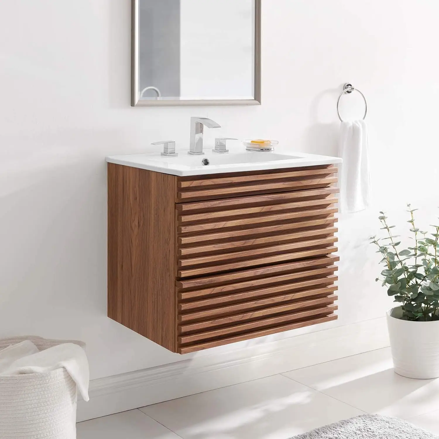 

Render 24" Wall-Mount Bathroom Vanity in Walnut White