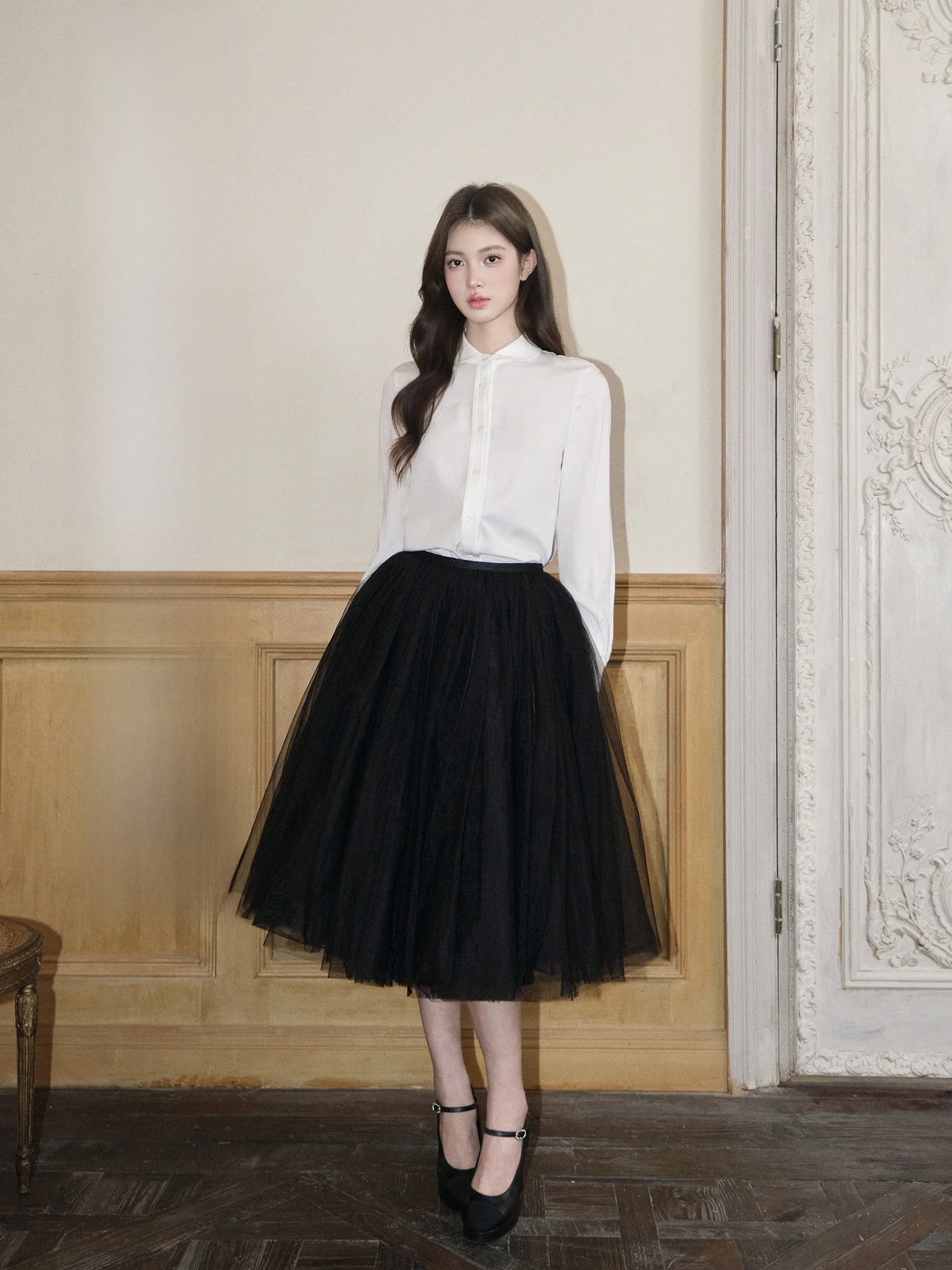 

Slimming Effect White Long Sve Doll Collar irt Women's Early Autumn Inner Wear Casual Sle Loose Fit Neutral Sle