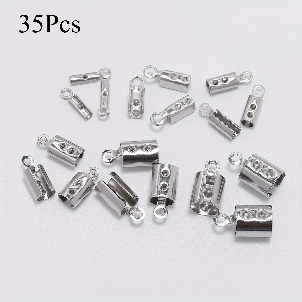 35Pcs/lot Stainless Steel Cords Crimp End Beads Clasps With Hole Leather Clip Tip Fold